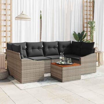 vidaXL Tuinbank Set 7 st Grijs poly rattan, Verzenden