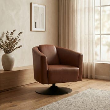 Leren draaifauteuil Press - Massif Armagnac (donkercognac), Bohemian, Klassiek, Retro, Romantisch, Vintage, Nieuw, Ophalen of Verzenden