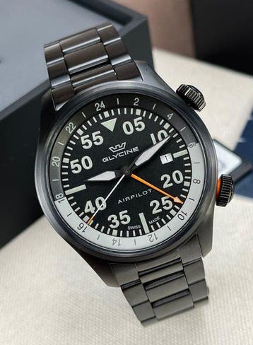 Glycine - Airpilot GMT Date Black/Orange - GL0434 - Heren -, Nieuw