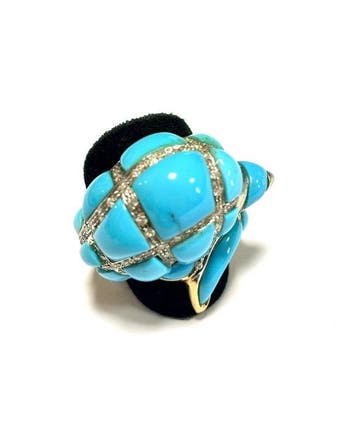 Bague - 9 carats Or rose, Or blanc Turquoise - Diamant, Handtassen en Accessoires, Nieuw