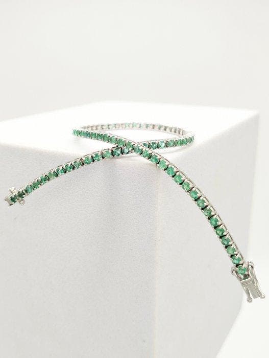 Armband - 18 karaat Witgoud Smaragd - Diamant, Handtassen en Accessoires, Armbanden