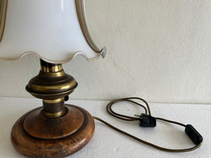Tafellamp - Hout, messing , glas enz - Tafel/Paddenstoel, Antiquités & Art, Curiosités & Brocante