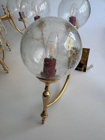 Lamp (3) - Messing, Glas - mondgeblazen, messing