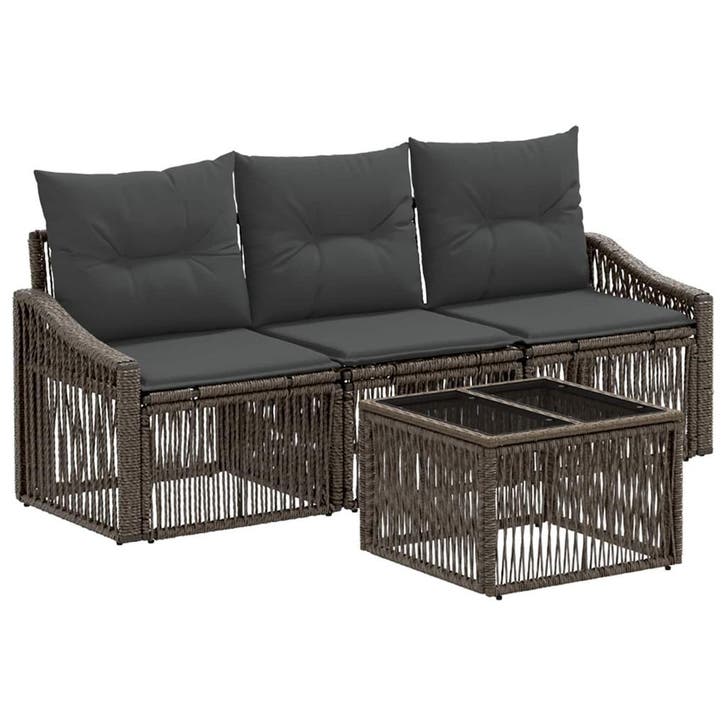 vidaXL Tuinbank Set 4 pcs Grijs poly rattan, Tuin en Terras, Tuinsets en Loungesets, Nieuw, Verzenden