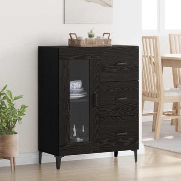 vidaXL Dressoir met lade Zwart Eiken 69,5 x 34 x 90 cm, Verzenden