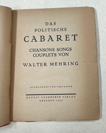 Walter Mehring - Das politische Cabaret. - 1920