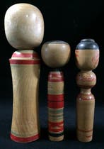 Set van 3 / Japanse vintage houten Kokeshi-poppen (hoogte: