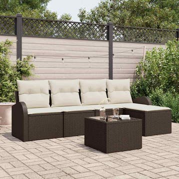 vidaXL Bankstel 6 st Bruin en wit poly rattan, Verzenden, Nieuw