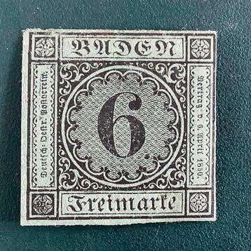 Baden 1851 - 6 Kreuzer wapenschild met goede marges - MH