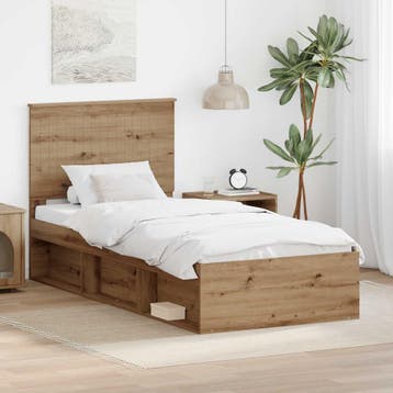 vidaXL Bedframe Ambachtelijk Eiken 90 x 200 cm Massief, Verzenden