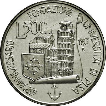 Italië. 500 Lire 1993 650° Anniversario dellUniversita di