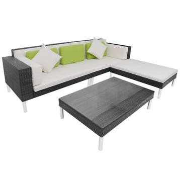 vidaXL 4-delige Loungeset met kussens poly rattan zwart, Verzenden, Nieuw, Loungeset