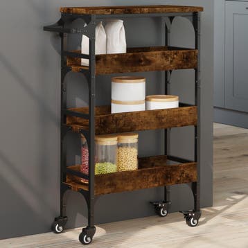 vidaXL Keukentrolley 53x20x76 cm bewerkt hout gerookt, Verzenden
