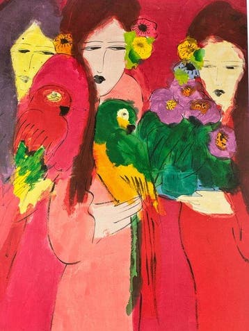 Walasse Ting - Donne con Pappagalli (Yves Rivière, Paris)