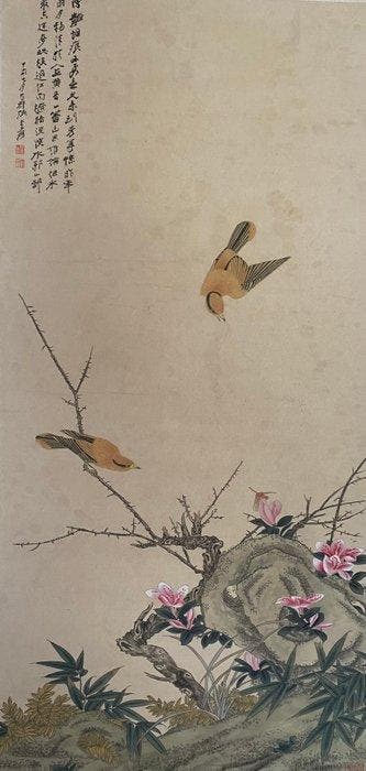 Een Chinees bloemenschilderij in inkt en kleur op papier,