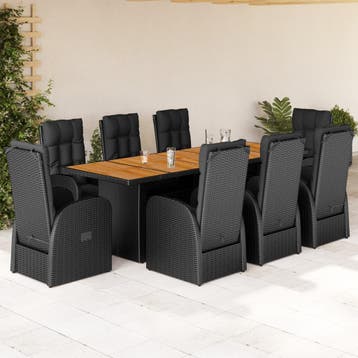 vidaXL 9-delige Tuinset poly rattan zwart, Verzenden, Nieuw, Tuinset