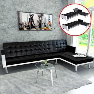 vidaXL Slaapbank / zetel L-vormig kunstleer zwart, Verzenden, Nieuw