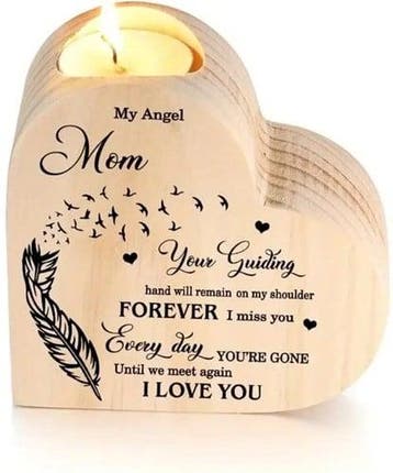 Houten hart voor waxine of kleine ledkaarsen My Angel Mom, Nieuw