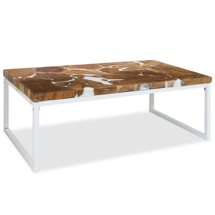 vidaXL Salontafel 110x60x40 cm teakhout en hars, Huis en Inrichting, Tafels | Salontafels, Nieuw, Verzenden