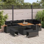 vidaXL Tuinbank Set 9 pcs Zwart Poly Rattan en Poedergecoat, Tuin en Terras, Verzenden, Nieuw