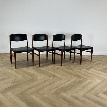 Set van 4 vintage teakhouten eetkamerstoelen van Grete Jalk, Huis en Inrichting, Gebruikt, Zwart, Eén