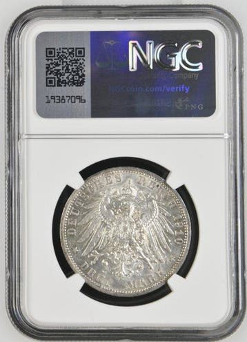 Duitsland, Pruisen Willem II. 3 Mark 1910 - NGC AU58