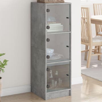 vidaXL Hoge kast met glazen deuren 35x37x109 cm betongrijs, Huis en Inrichting, Verzenden, Nieuw