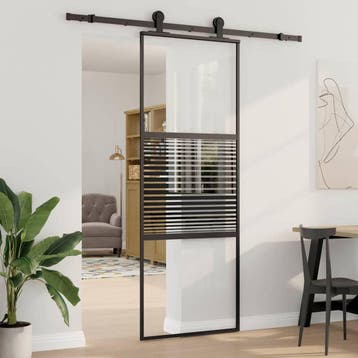 vidaXL Glazen deur 76 x 2 x 205 cm Aluminium Zwart, Doe-het-zelf en Bouw, Deuren en Vliegenramen, Verzenden, Nieuw