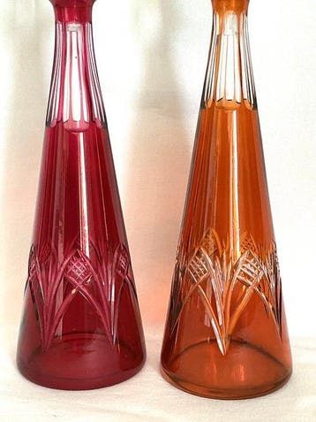 Twee Elegante kristallen art deco karaffen met mooie, Antiek en Kunst
