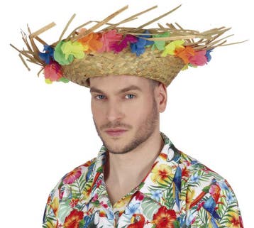 Hawaii Strohoed Met Bloemen, Verzenden, Nieuw