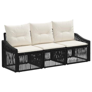 vidaXL Tuinbank Set 3 pcs Zwart poly rattan, Tuin en Terras, Tuinsets en Loungesets, Verzenden, Nieuw
