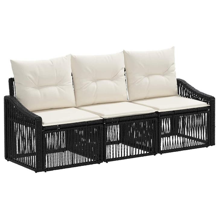 vidaXL Tuinbank Set 3 pcs Zwart poly rattan, Tuin en Terras, Tuinsets en Loungesets, Nieuw, Verzenden