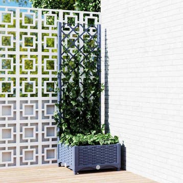 vidaXL Plantenbak met trellis blauwgrijs 40x40x121,5 cm PP, Verzenden, Nieuw
