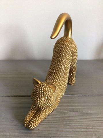 sculptuur, Gestrekte Kat - 13 cm - Hars, Antiek en Kunst