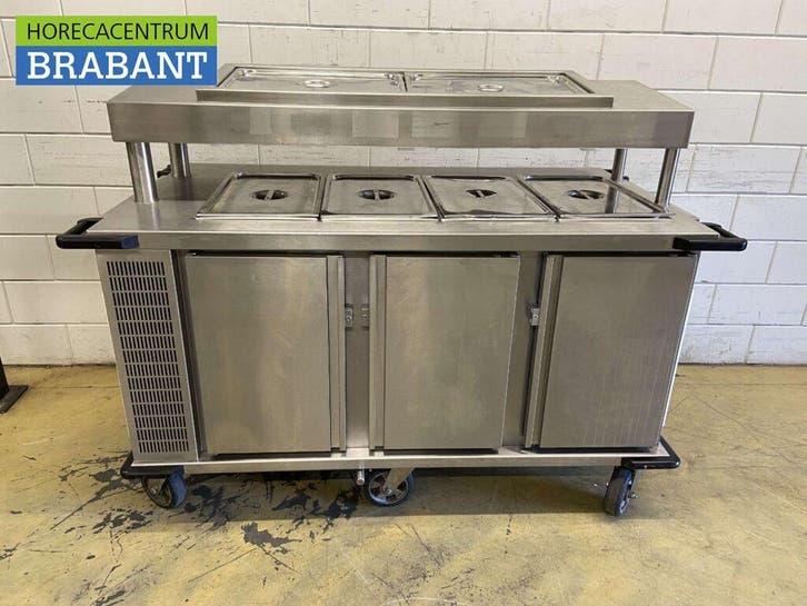 RVS Rieber Verrijdbare koelwerkbank 3 deuren en saladiere, Zakelijke goederen, Horeca | Keukenapparatuur, Ophalen of Verzenden