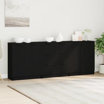 vidaXL Dressoir 3 st Zwart Eiken 180 x 30 x 70 cm Bewerkt, Huis en Inrichting, Verzenden, Nieuw