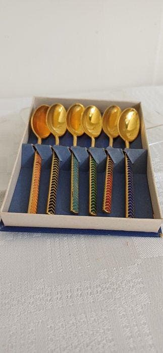 Meka Denmark - Cuillère à café (6) - métal émaillé doré