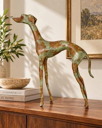 Abdoulaye Derme - Sculpture, Lévrier debout - 29 cm - Bronze, Antiquités & Art