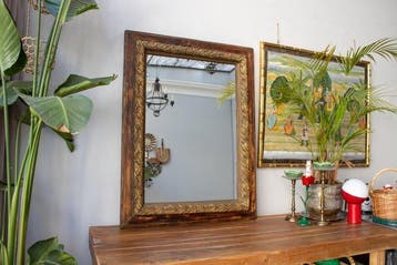 Spiegel- decoratie met bladgoud - Hout, Glas - van muur tot, Antiek en Kunst