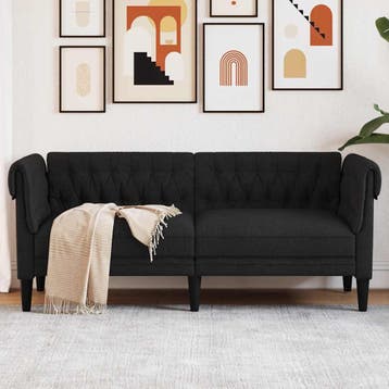 vidaXL Tweezitsbank / zetel Chesterfield-stijl stof zwart, Huis en Inrichting, Verzenden, Nieuw
