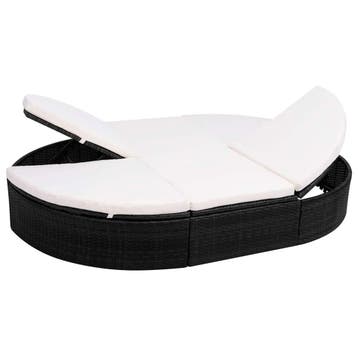 vidaXL Loungebed met kussen poly rattan zwart, Jardin & Terrasse, Chaises longues, Verzenden