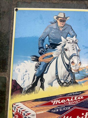 Enseigne émaillée, années 1980, Merita Bread - Lone Ranger -