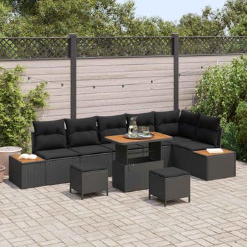 vidaXL Tuinbank Set 9 st 8-Aantal zitplaatsen Zwart, Verzenden