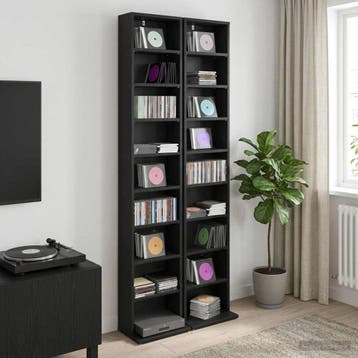 vidaXL CD Kast 2 st Zwart eiken 33 x 23,5 x 175 cm Bewerkt, Huis en Inrichting, Woonaccessoires | Cd- en Dvd-rekken, Verzenden