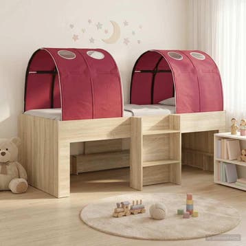 vidaXL Bed met Tunnel 3 st Sonoma eiken en rood Bewerkt hout, Verzenden