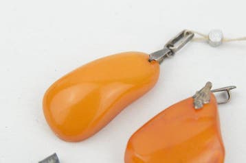 Ambre - Argent 835 Lot de 3 pièces, Art Déco allemand, jaune