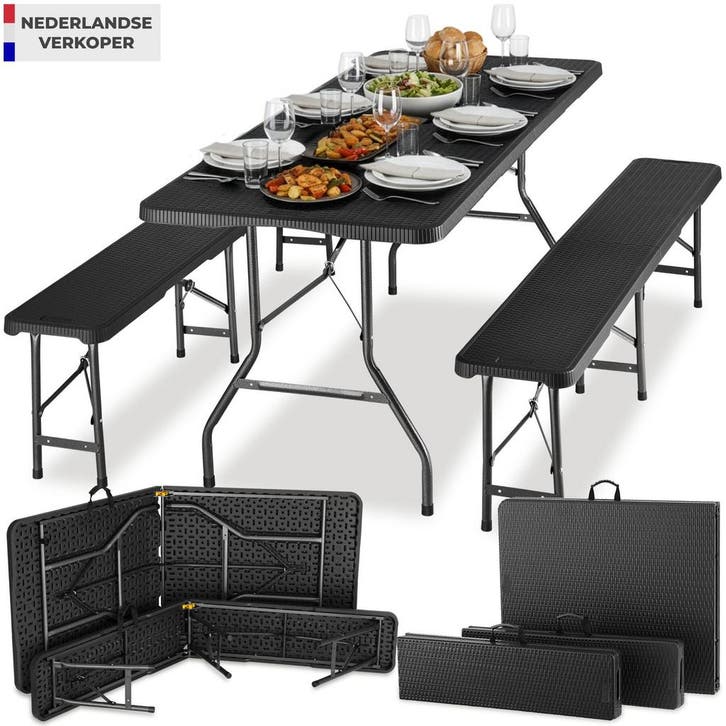 Campingtafelset Vani inklapbaar in wicker-look, Caravanes & Camping, Accessoires de camping, Envoi