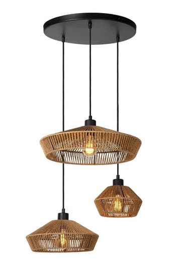 Hanglamp Lucide YUNKAI -  - Ø 60 cm - 3xE27 - Licht, Verzenden, Nieuw, Hout
