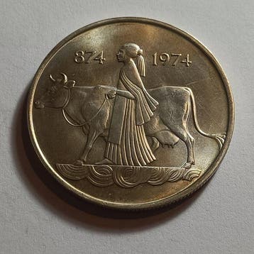 IJsland. 500 Kronur 1974 / 1100th anniversary of the first, Gestempeld