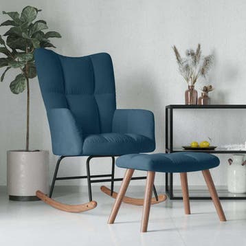 vidaXL Schommelstoel met krukje blauw fluweel, Huis en Inrichting, Verzenden, Nieuw